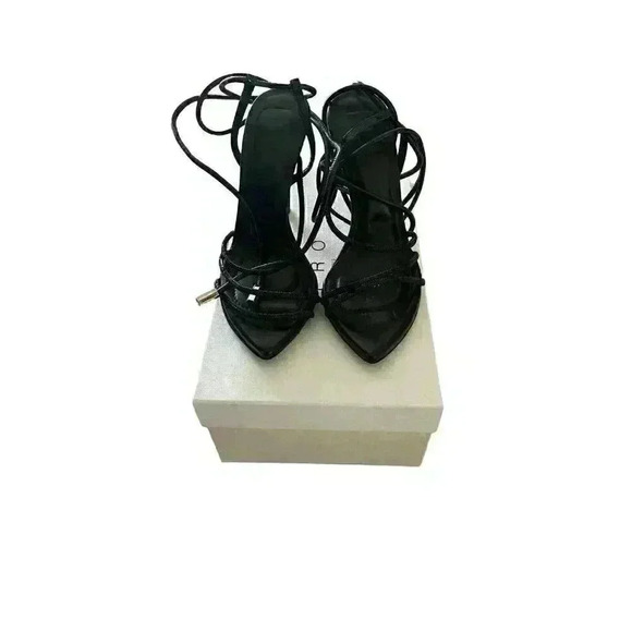 IRO PARIS IDO High Black Strass Leather Sandal Heels Rhinestones Lace Up Sz 37/7 - Picture 5 of 14
